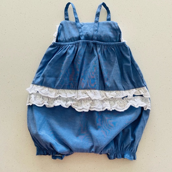 Nannette Baby Girls White & Blue Ruffle Bubble Heart Romper Size 6-9 Months - Picture 9 of 9